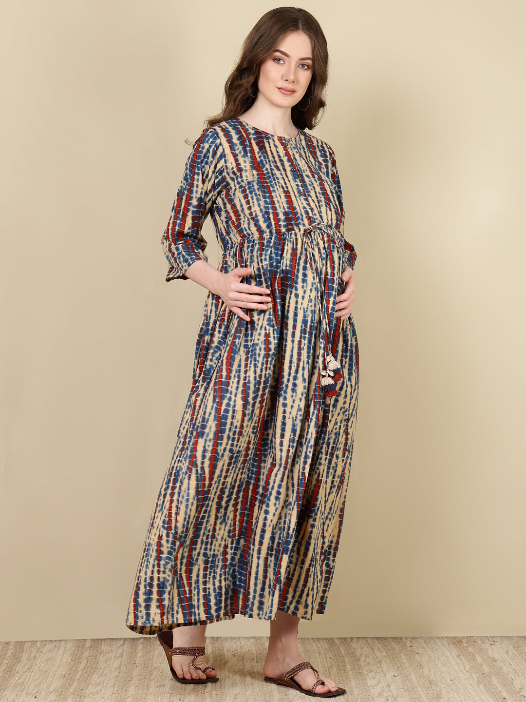 Women Multi Printed Flared Maternity Dress | LASVINI - Redefining Indian Fashion with Elegance