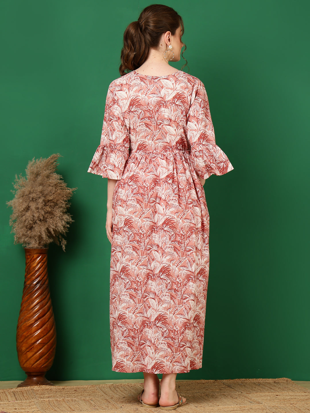 Women Mauve Floral Printed Flared Maternity Dress | LASVINI - Redefining Indian Fashion with Elegance
