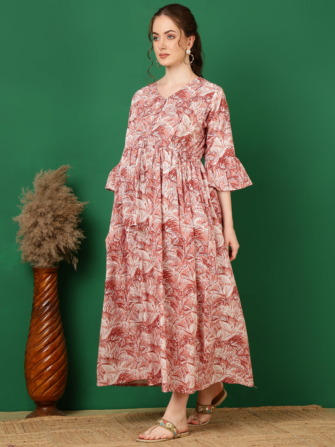 Women Mauve Floral Printed Flared Maternity Dress | LASVINI - Redefining Indian Fashion with Elegance