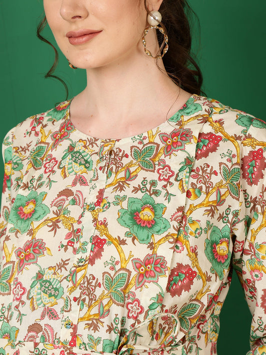 Women Off White Printed Flared Maternity Dress | LASVINI - Redefining Indian Fashion with Elegance