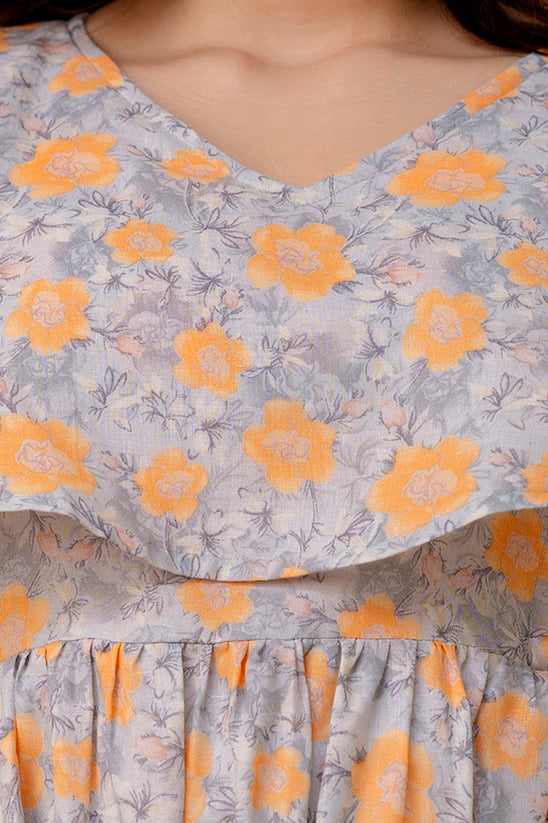 Women Grey Printed Flared Maternity Dress | LASVINI - Redefining Indian Fashion with Elegance