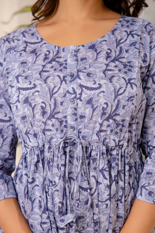 Women Grey Printed Flared Maternity Dress | LASVINI - Redefining Indian Fashion with Elegance