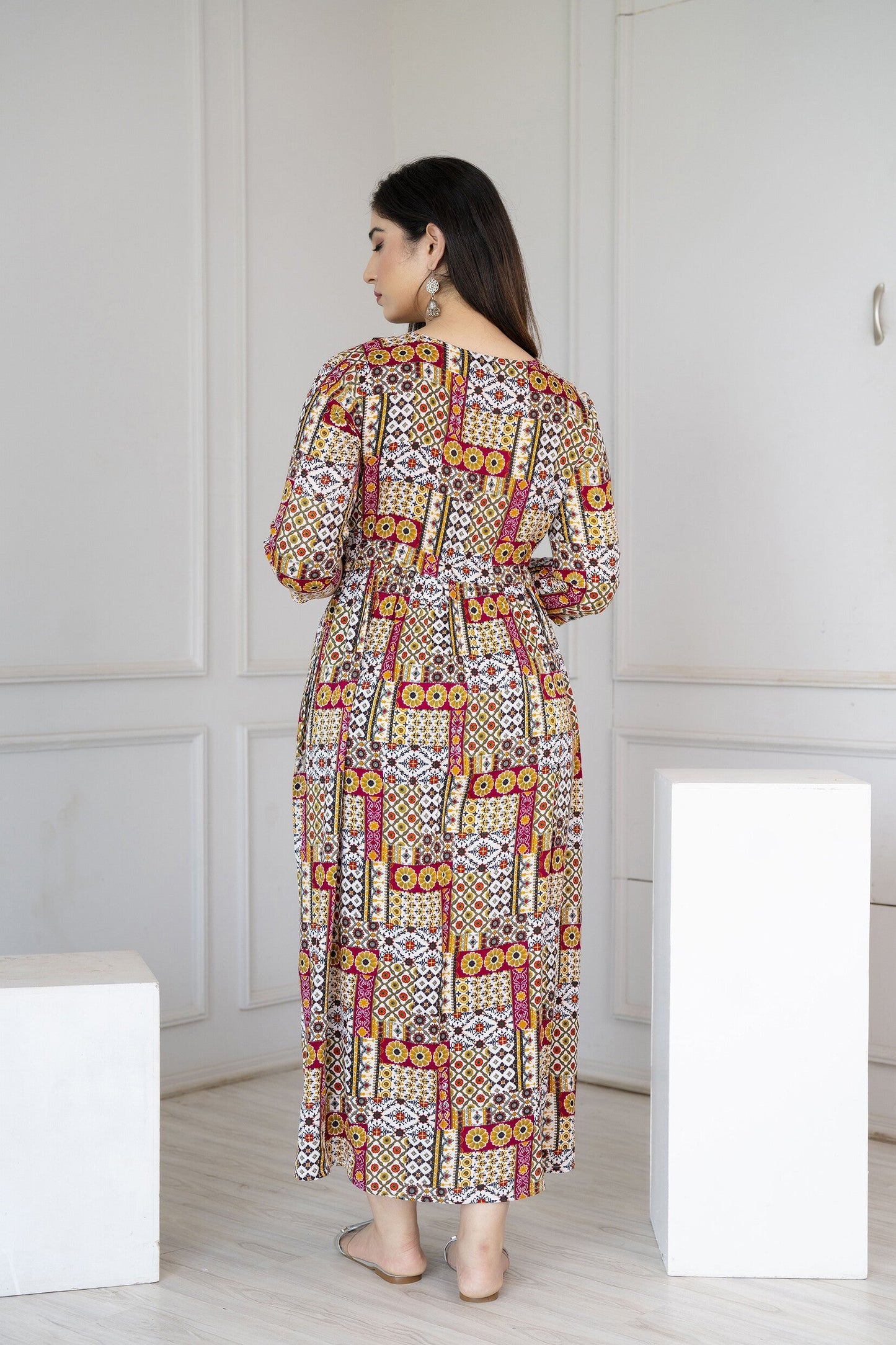 Women Multi Printed Flared Maternity Dress | LASVINI - Redefining Indian Fashion with Elegance