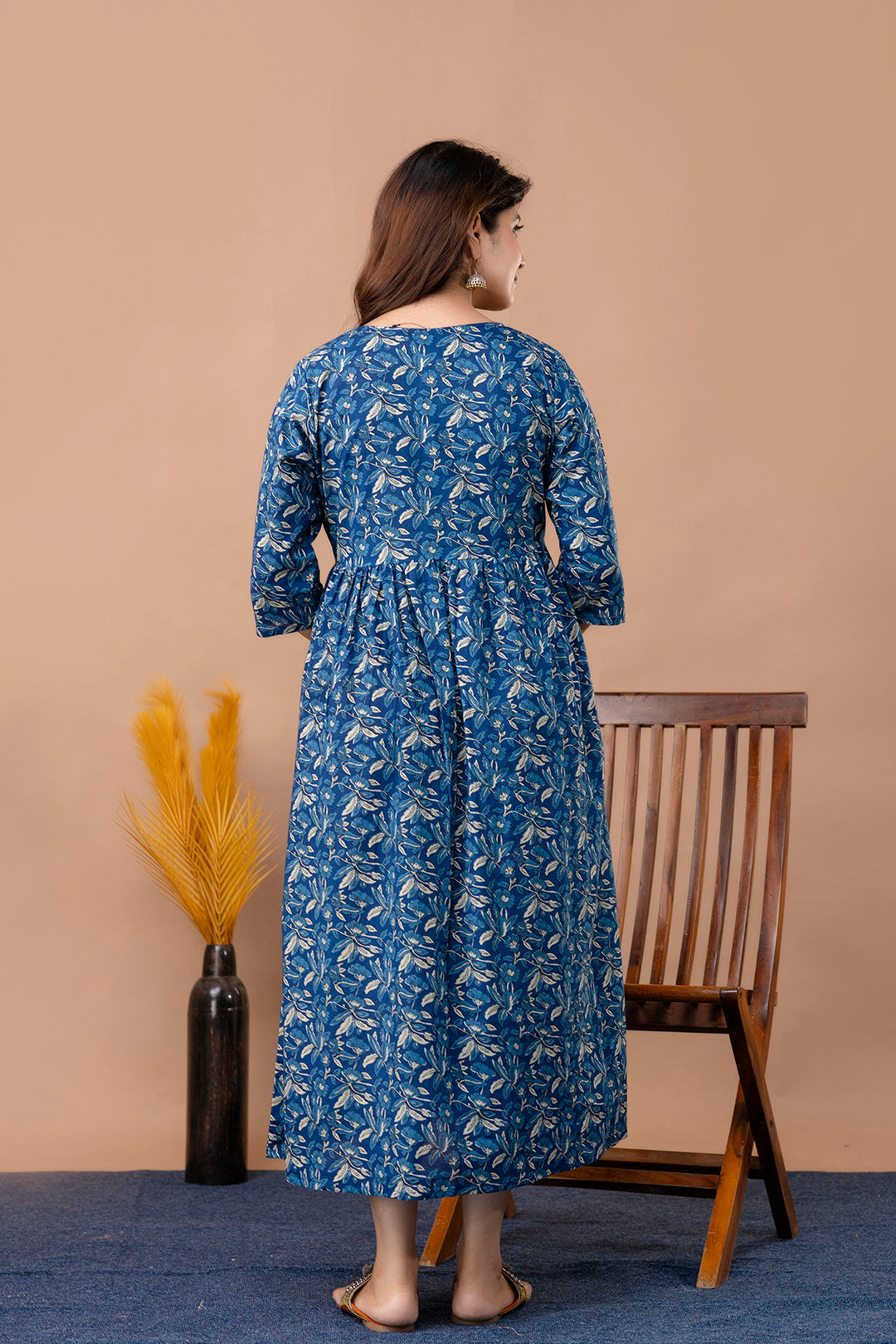 Blue Floral Maternity Dress For Women | LASVINI - Redefining Indian Fashion with Elegance
