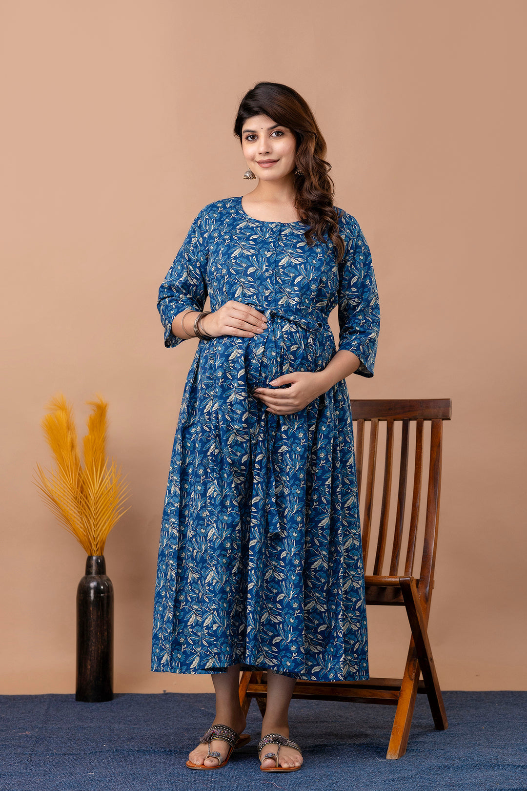 Blue Floral Maternity Dress For Women | LASVINI - Redefining Indian Fashion with Elegance