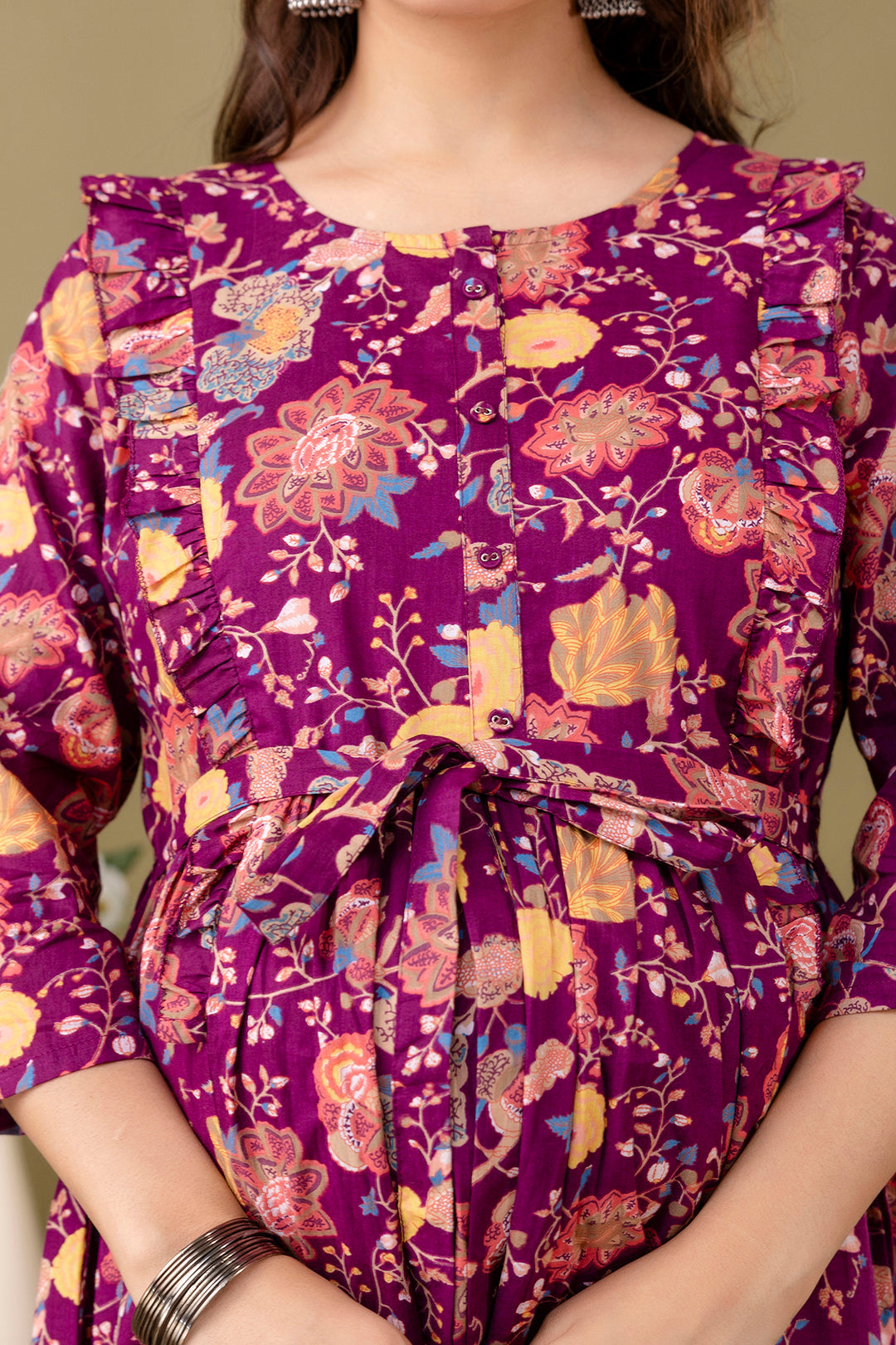 Burgundy Floral Printed Maternity Dress For Women | LASVINI - Redefining Indian Fashion with Elegance