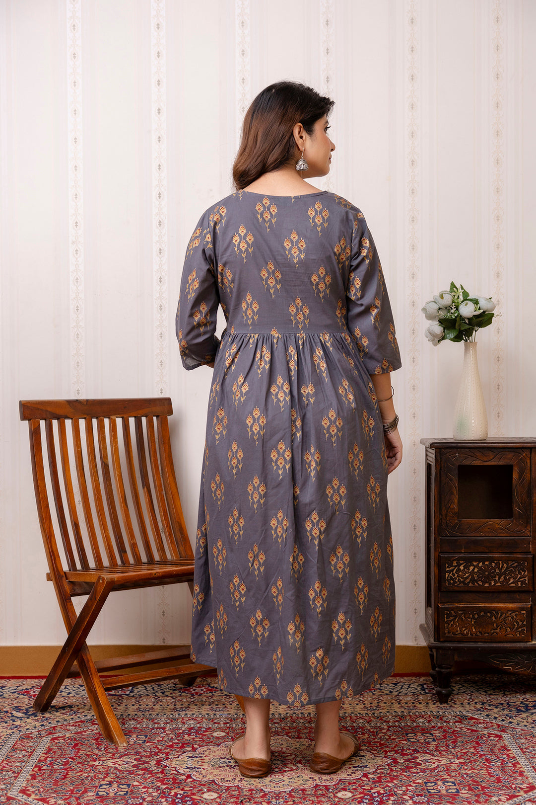 Grey Ethnic Maternity Dress For Women | LASVINI - Redefining Indian Fashion with Elegance