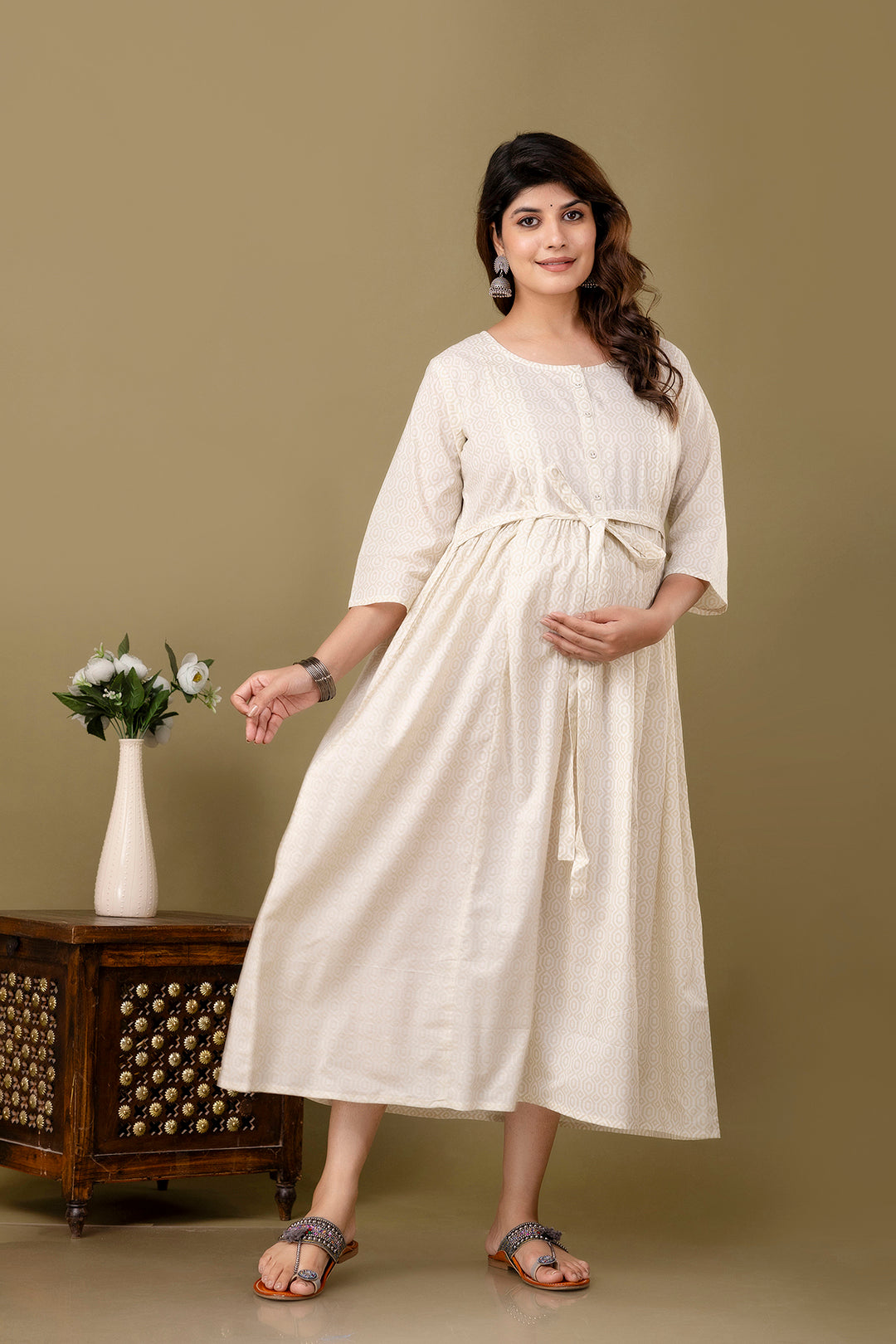 Off White Maternity Dress For Women | LASVINI - Redefining Indian Fashion with Elegance