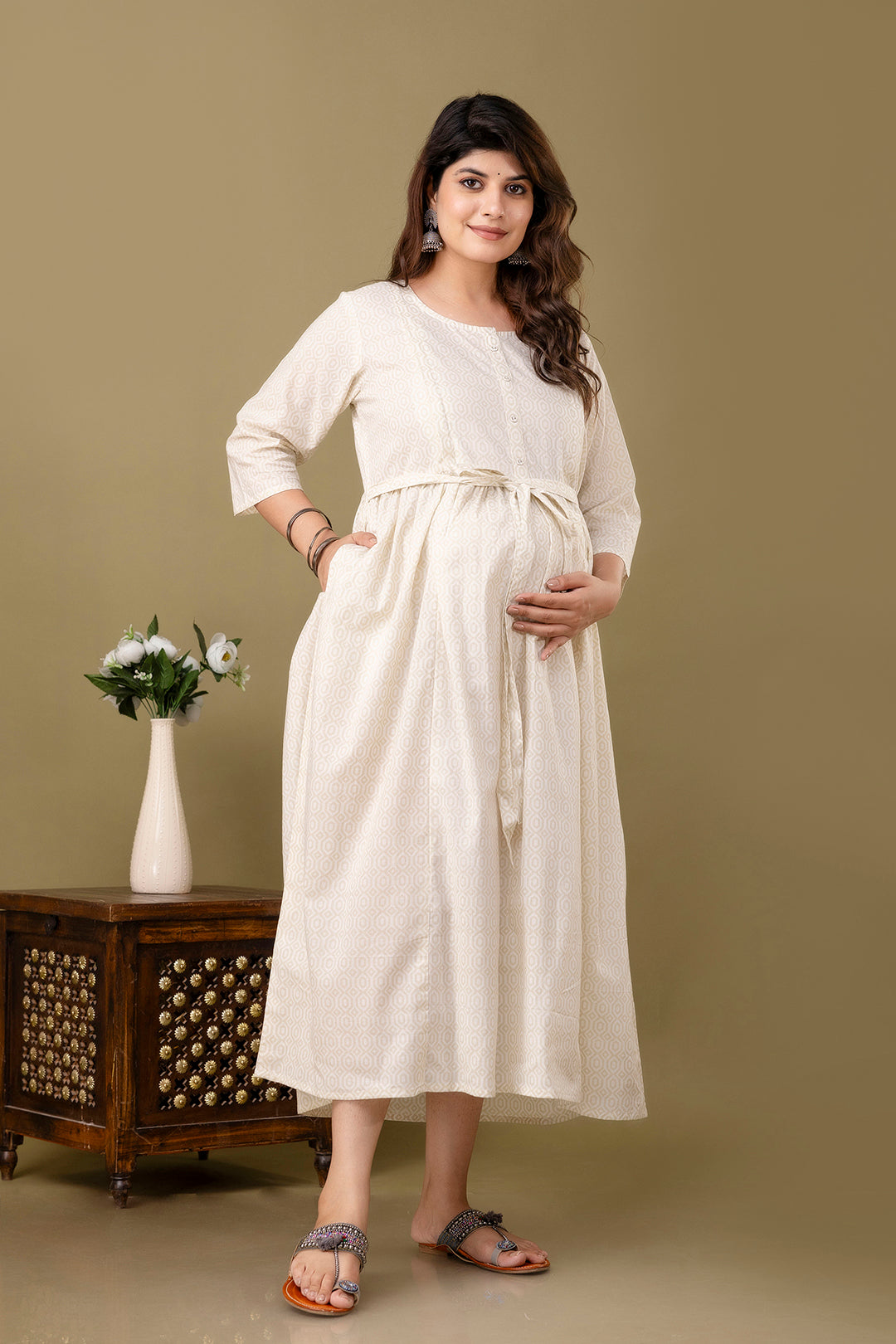 Off White Maternity Dress For Women | LASVINI - Redefining Indian Fashion with Elegance