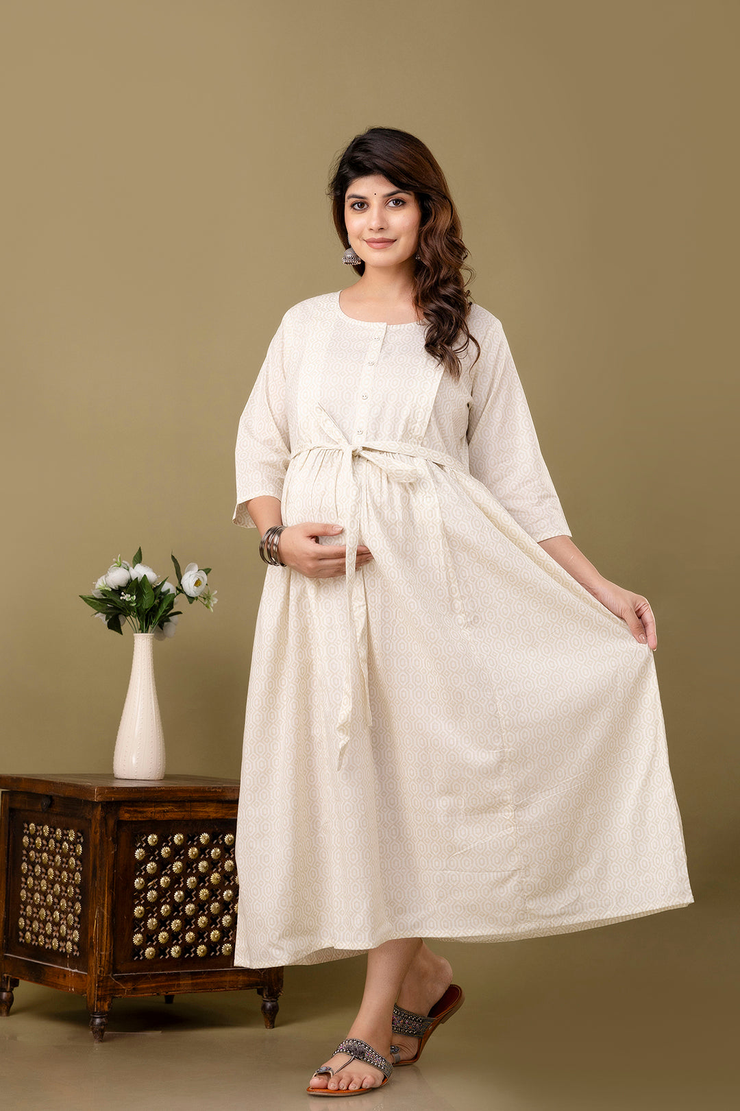 Off White Maternity Dress For Women | LASVINI - Redefining Indian Fashion with Elegance