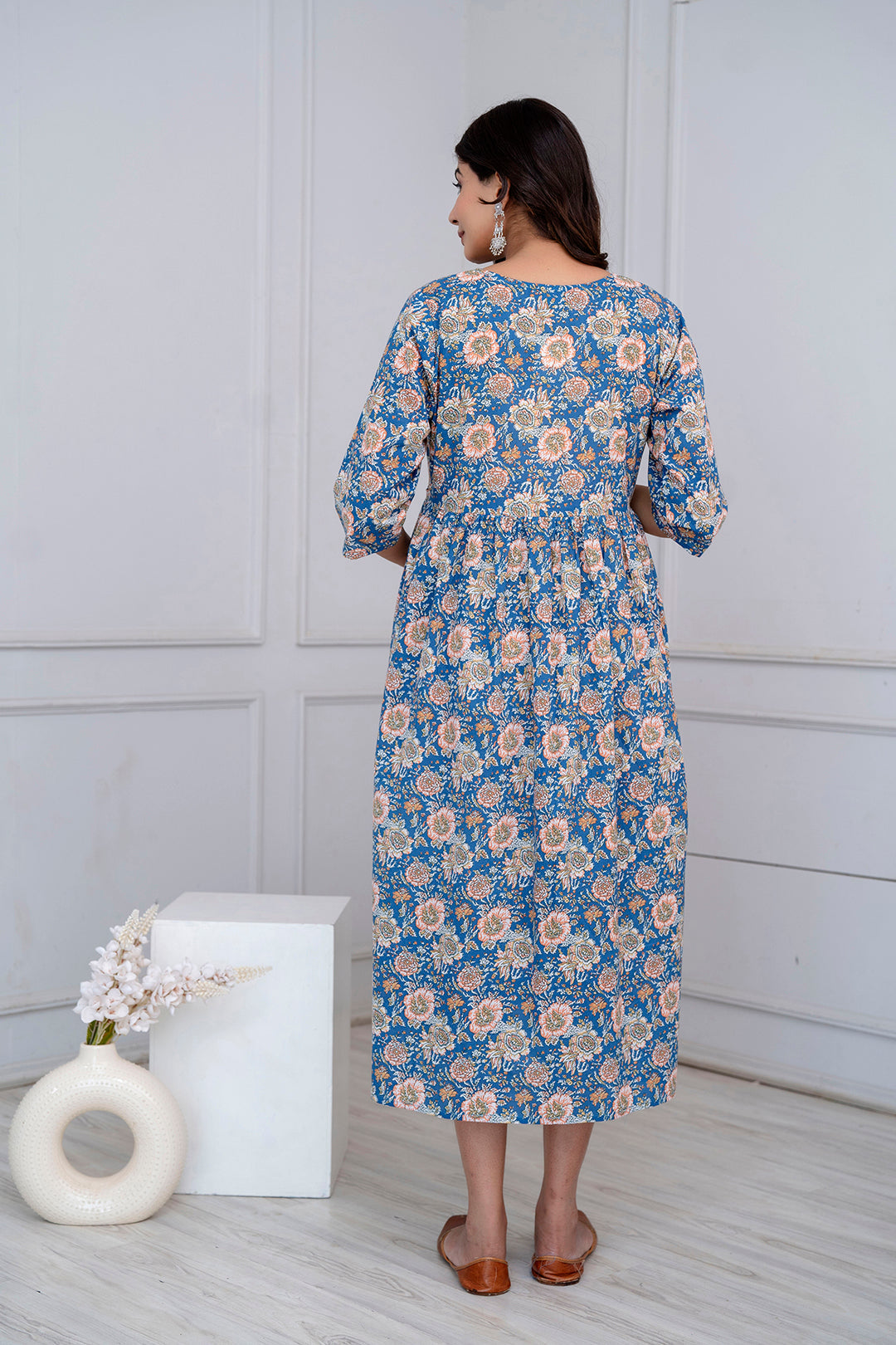 Blue Floral Maternity Dress For Women | LASVINI - Redefining Indian Fashion with Elegance