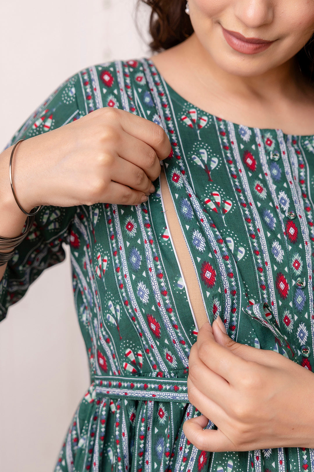 Green Printed Maternity Dress For Women | LASVINI - Redefining Indian Fashion with Elegance