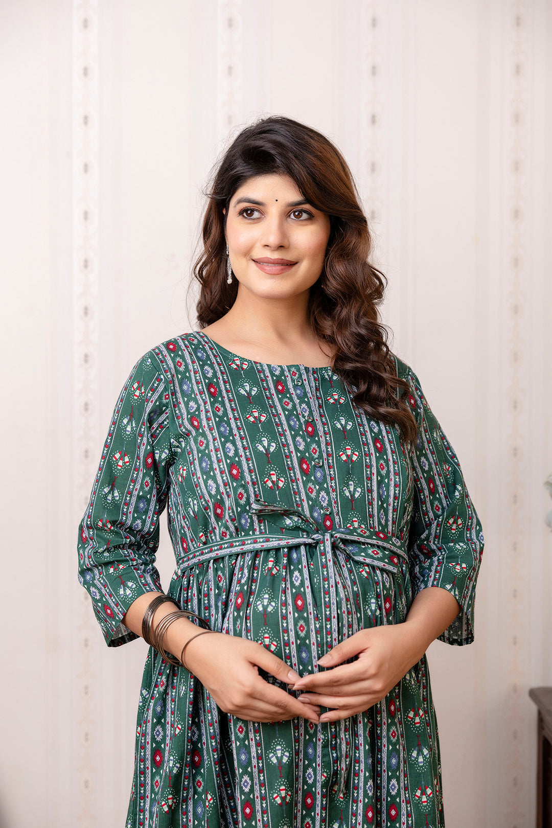 Green Printed Maternity Dress For Women | LASVINI - Redefining Indian Fashion with Elegance