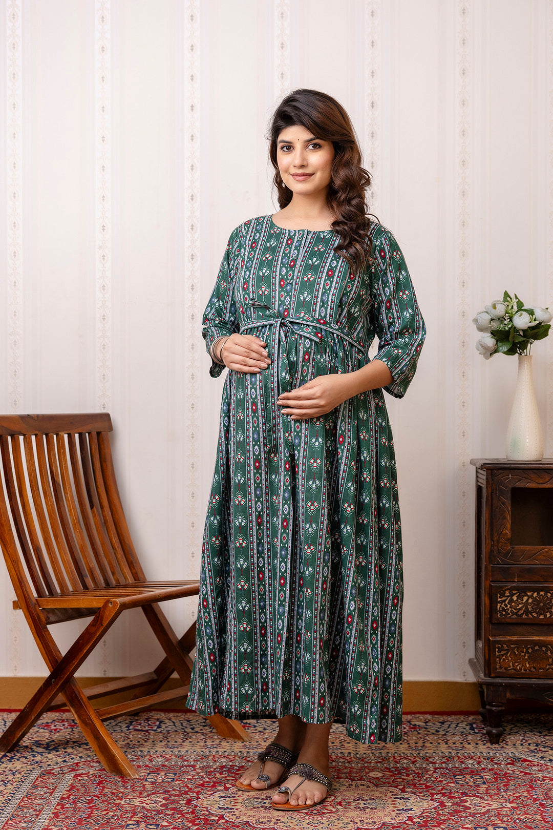 Green Printed Maternity Dress For Women | LASVINI - Redefining Indian Fashion with Elegance
