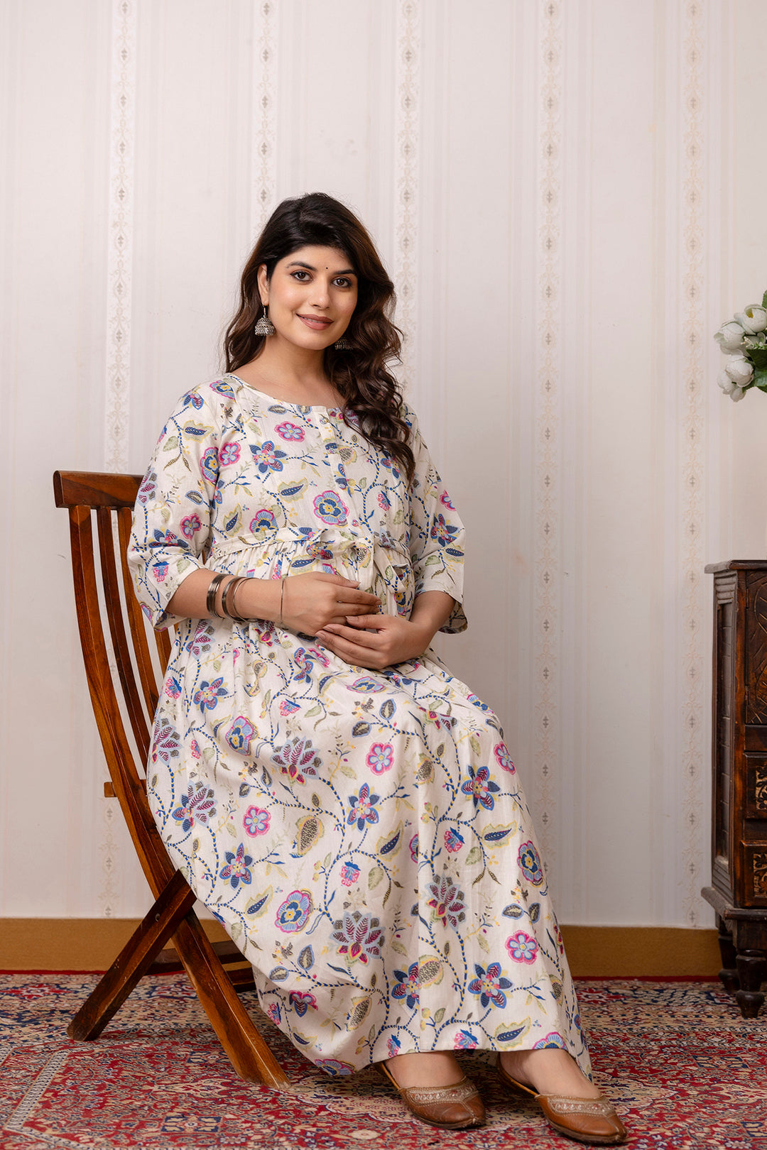 Off White Maternity Dress For Women | LASVINI - Redefining Indian Fashion with Elegance