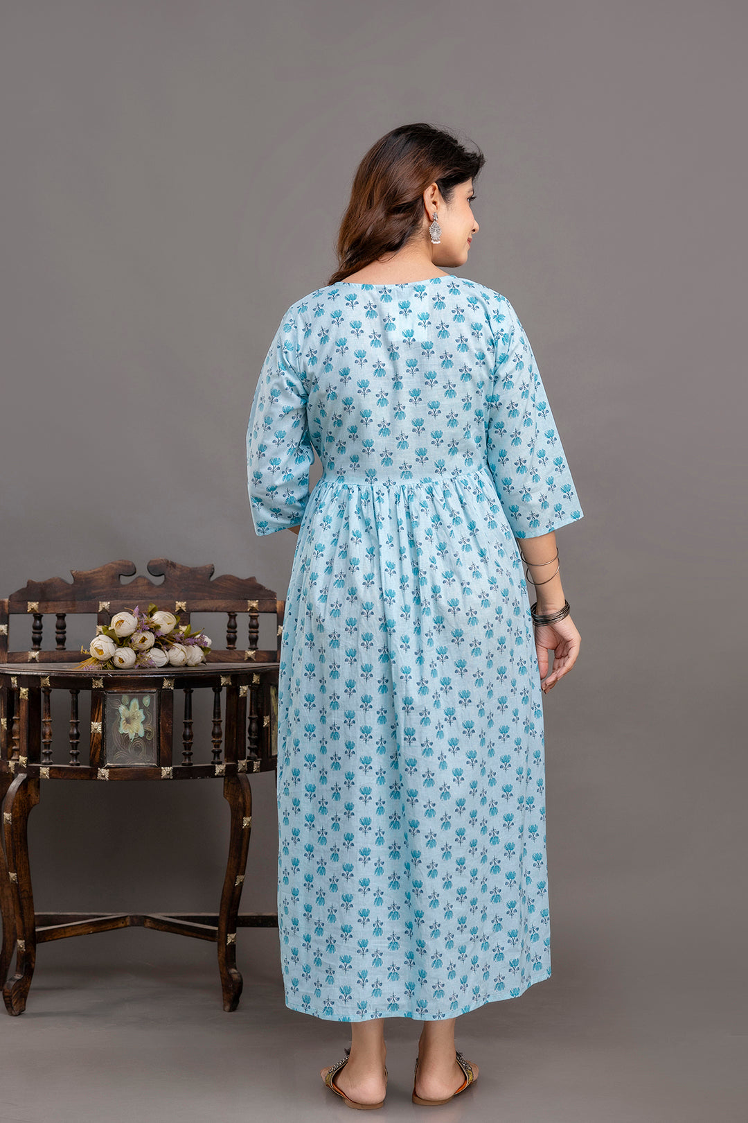 Blue Printed Maternity Dress For Women | LASVINI - Redefining Indian Fashion with Elegance
