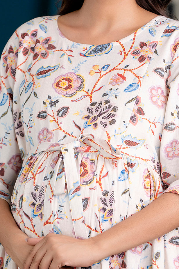 Off White Maternity Dress For Women | LASVINI - Redefining Indian Fashion with Elegance