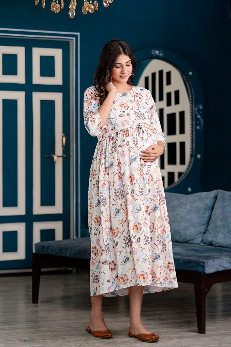 Off White Maternity Dress For Women | LASVINI - Redefining Indian Fashion with Elegance