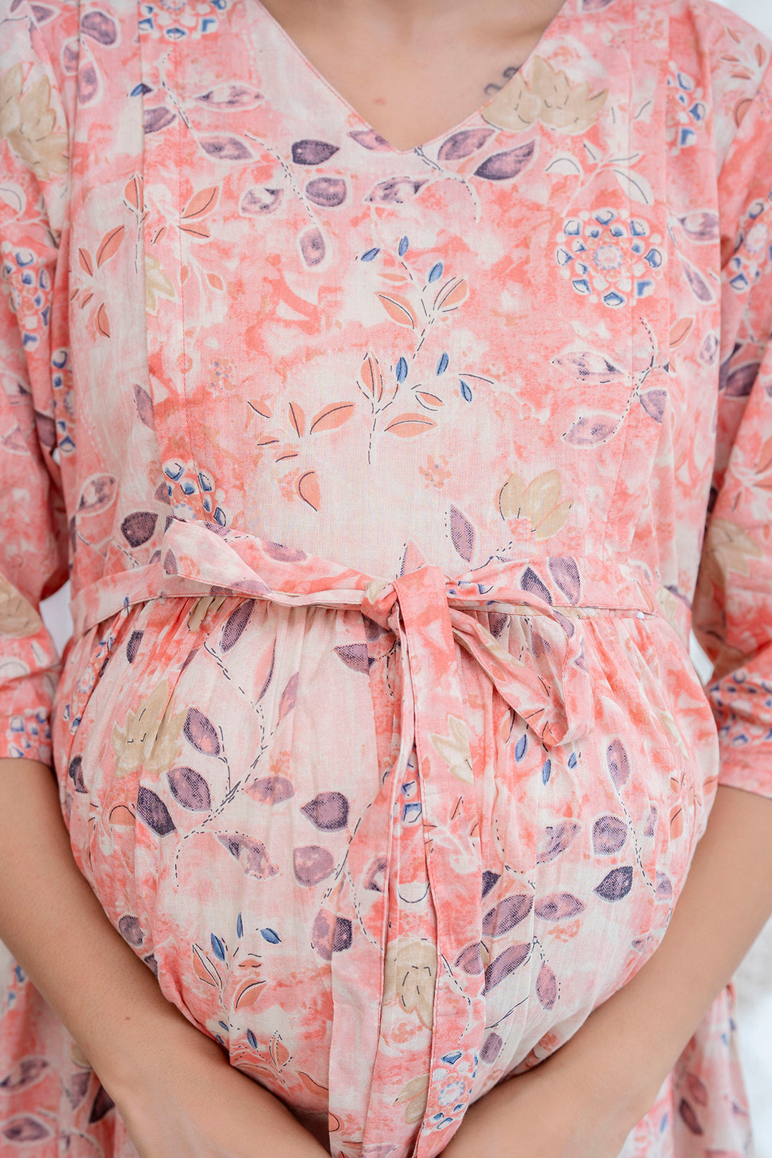 Peach Printed Maternity Dress For Women | LASVINI - Redefining Indian Fashion with Elegance