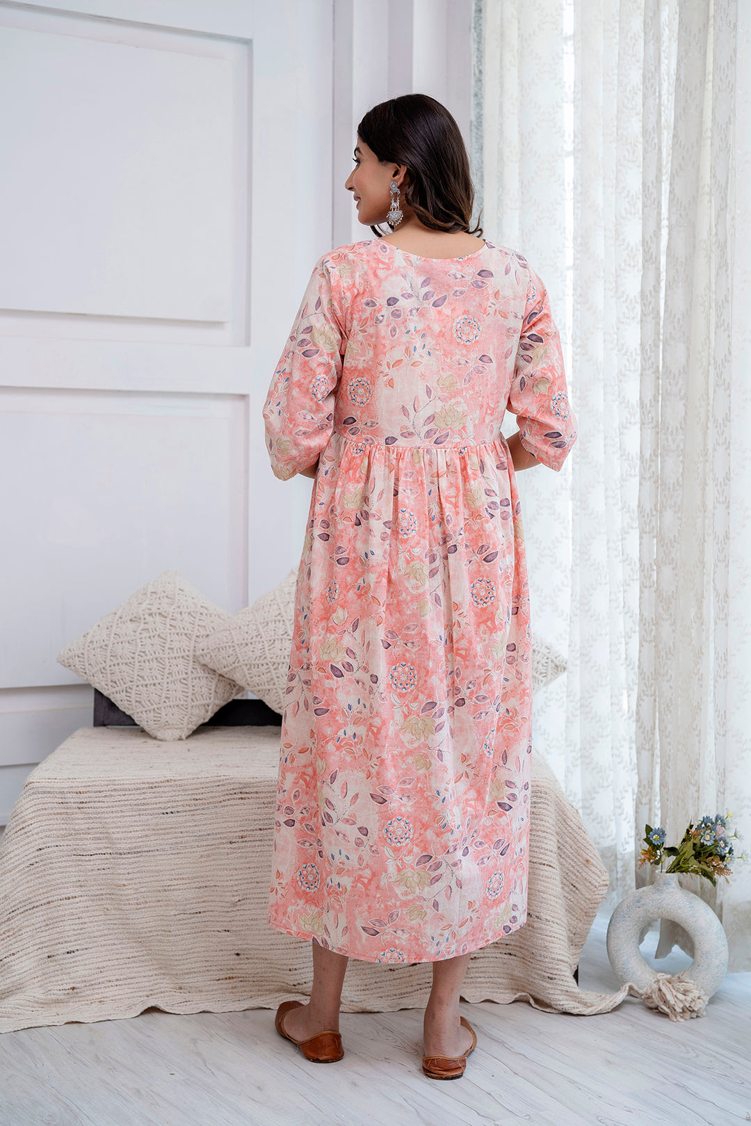 Peach Printed Maternity Dress For Women | LASVINI - Redefining Indian Fashion with Elegance