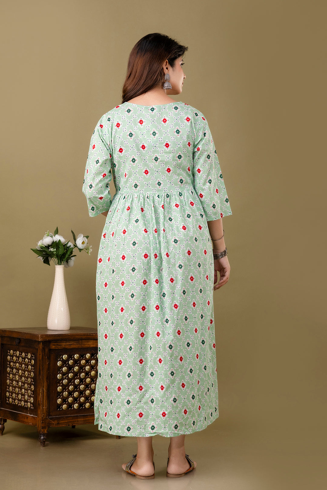 Green Printed Maternity Dress For Women | LASVINI - Redefining Indian Fashion with Elegance