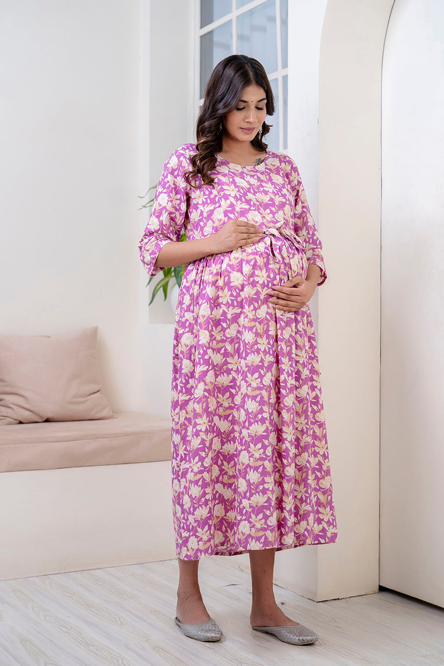 Purple Printed Maternity Dress For Women | LASVINI - Redefining Indian Fashion with Elegance
