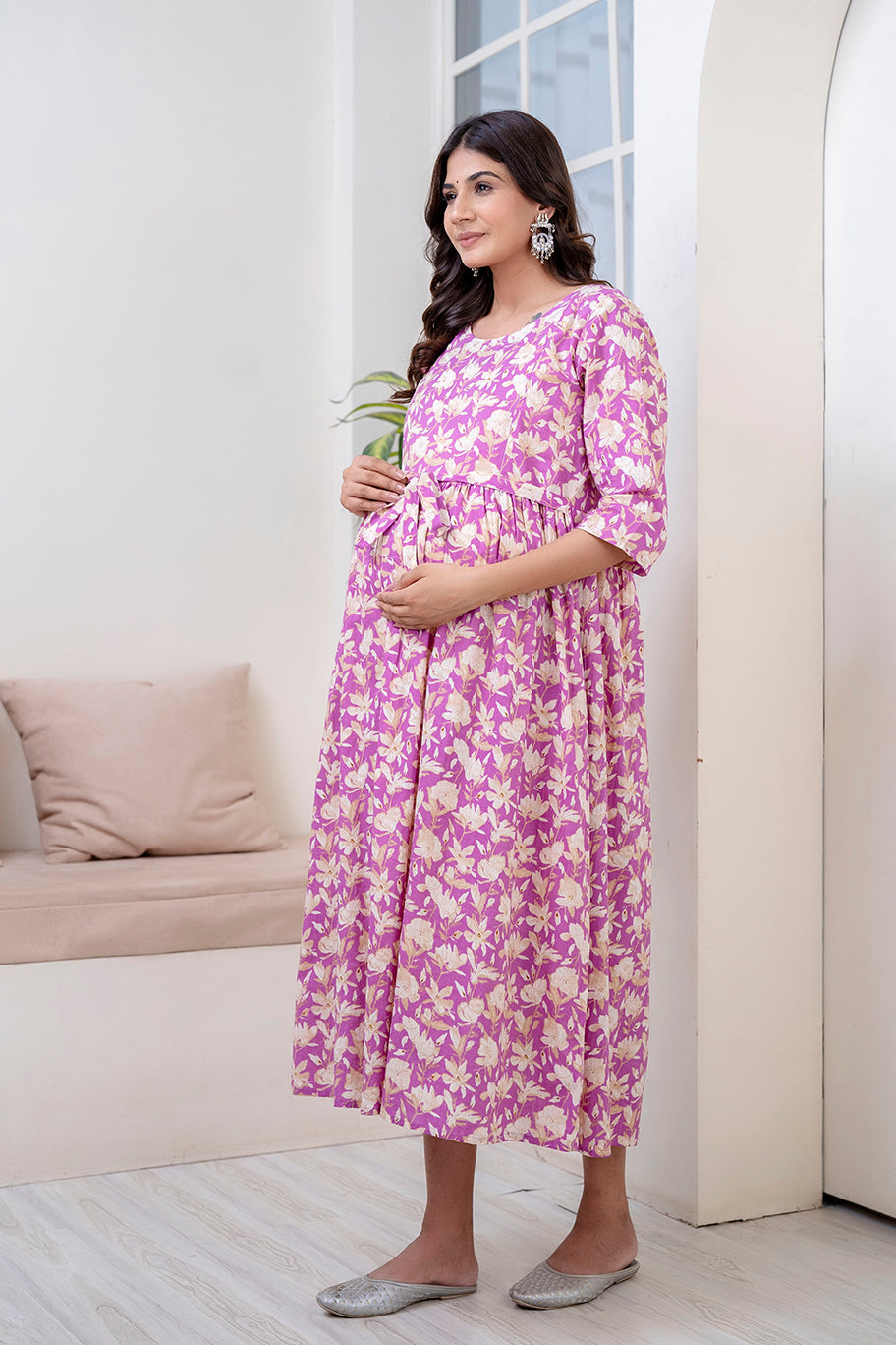 Purple Printed Maternity Dress For Women | LASVINI - Redefining Indian Fashion with Elegance