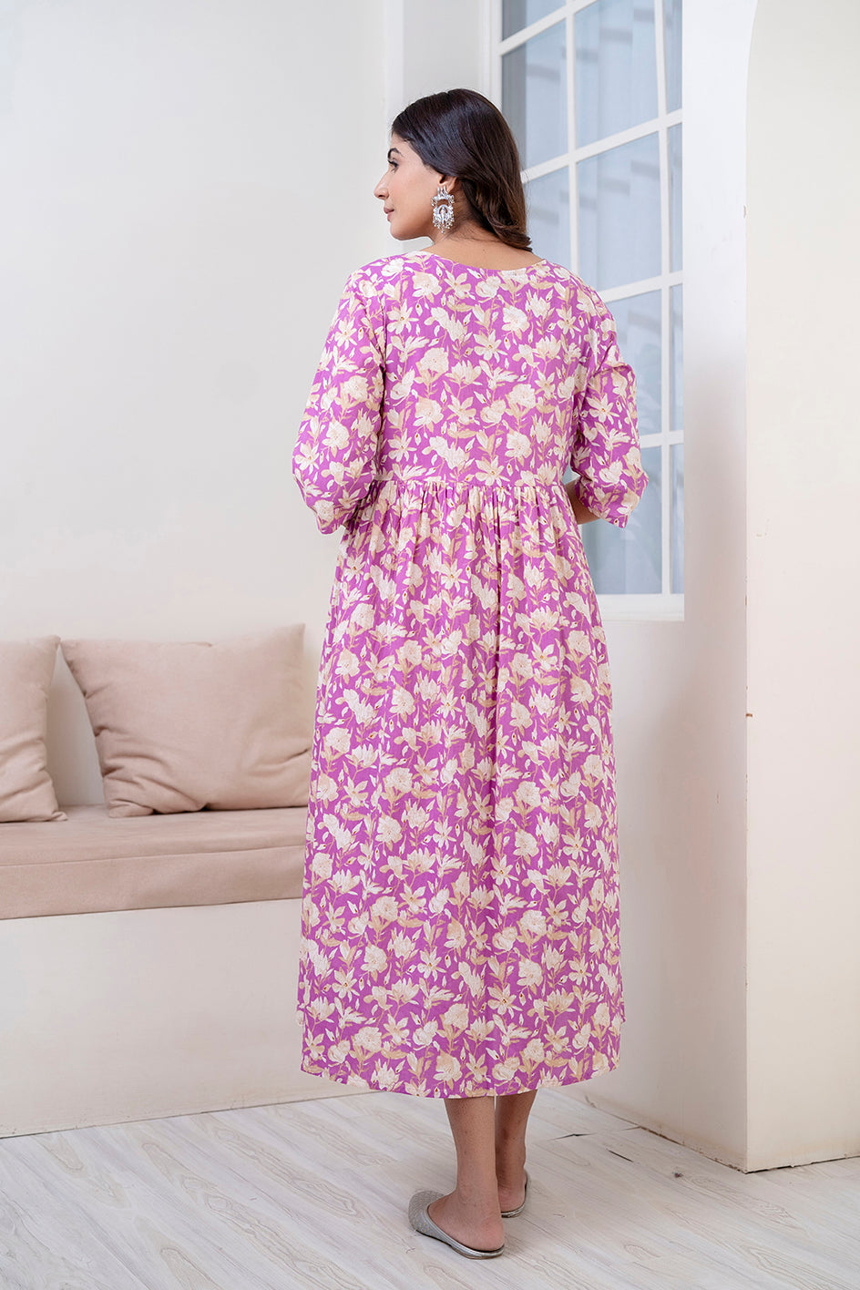 Purple Printed Maternity Dress For Women | LASVINI - Redefining Indian Fashion with Elegance