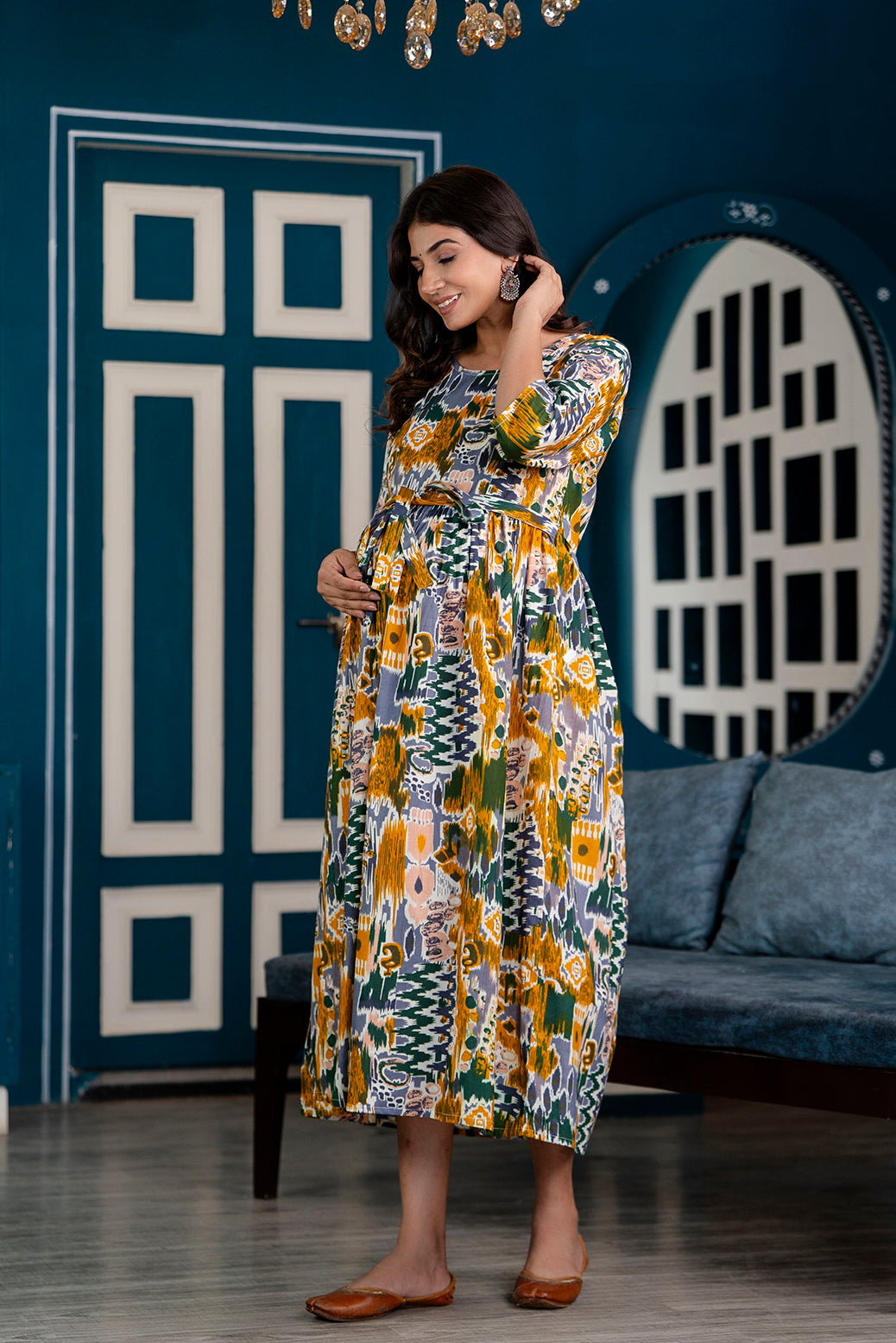 Multi Printed Maternity Dress For Women | LASVINI - Redefining Indian Fashion with Elegance