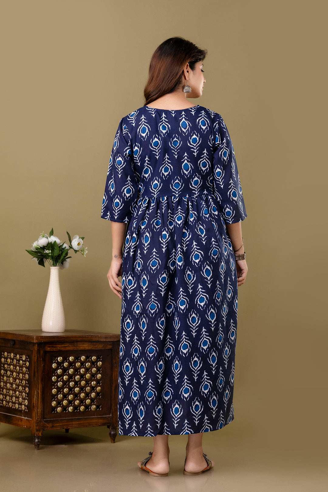 Navy Blue Printed Maternity Dress For Women | LASVINI - Redefining Indian Fashion with Elegance