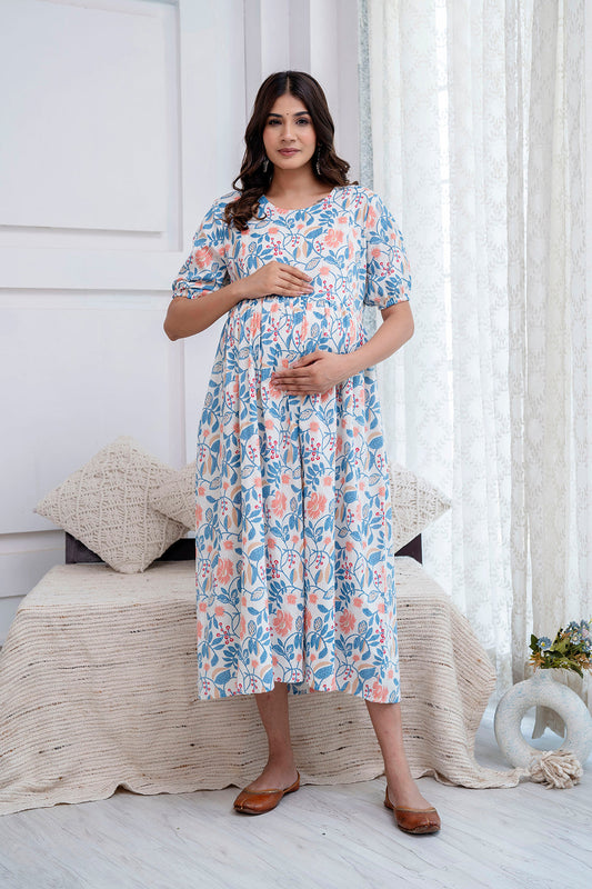 Off White Maternity Dress For Women | LASVINI - Redefining Indian Fashion with Elegance