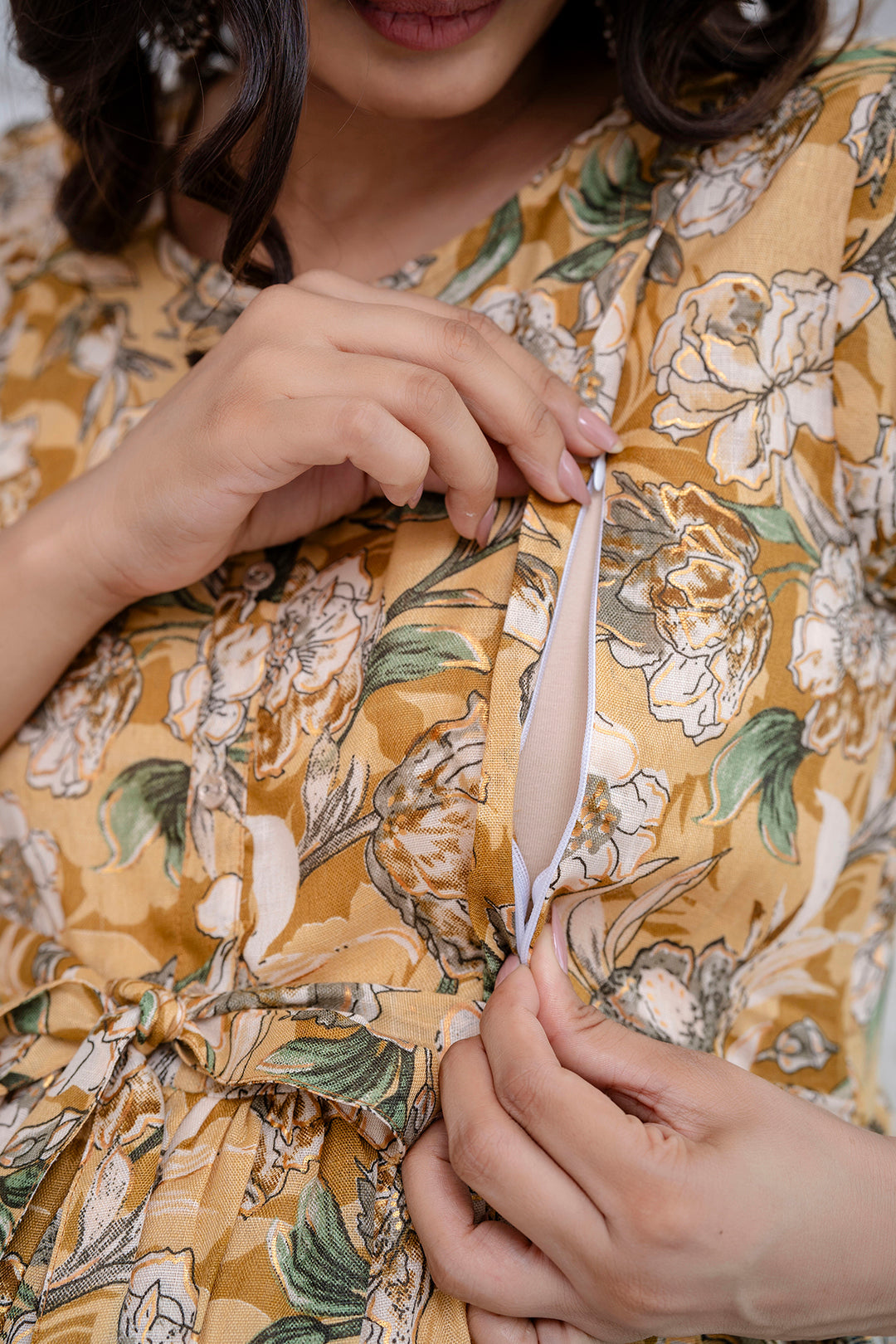 Cream Printed Maternity Dress For Women | LASVINI - Redefining Indian Fashion with Elegance