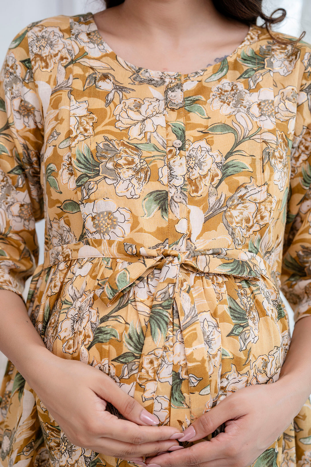 Cream Printed Maternity Dress For Women | LASVINI - Redefining Indian Fashion with Elegance