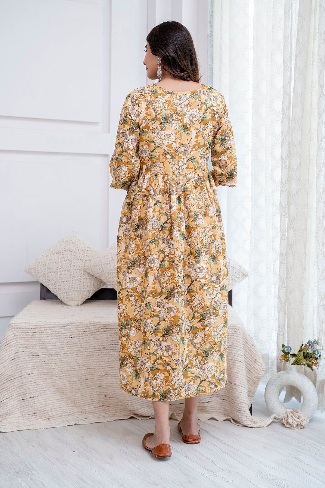 Cream Printed Maternity Dress For Women | LASVINI - Redefining Indian Fashion with Elegance