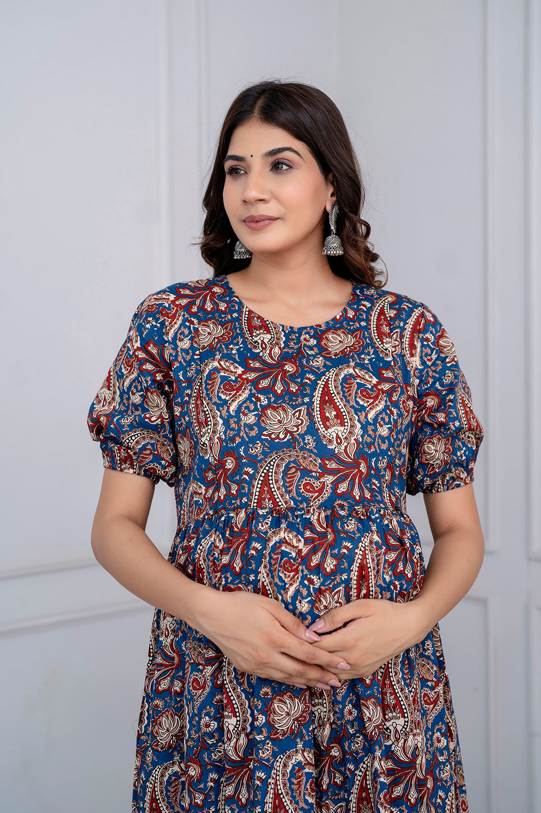 Blue Printed Maternity Dress For Women | LASVINI - Redefining Indian Fashion with Elegance