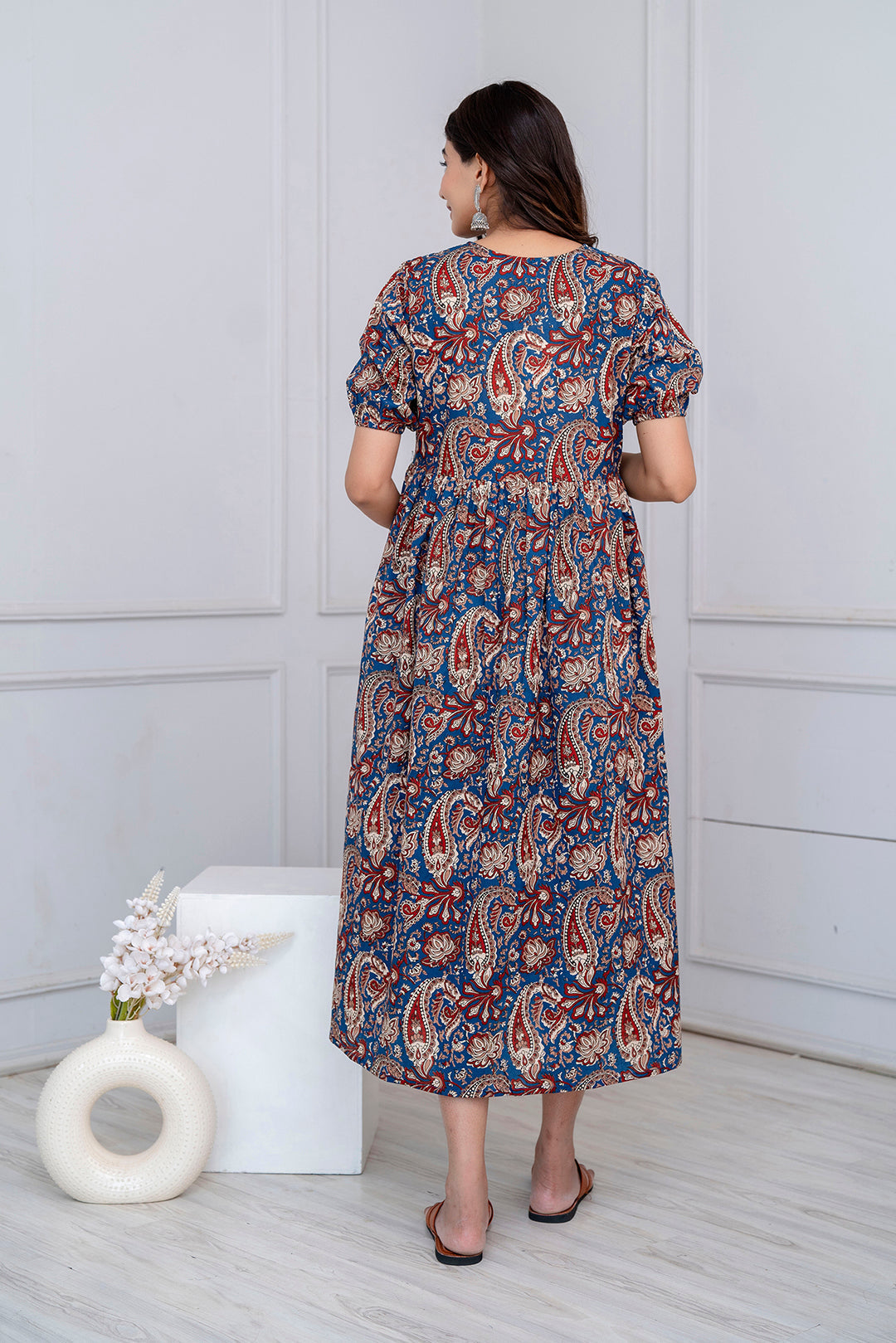 Blue Printed Maternity Dress For Women | LASVINI - Redefining Indian Fashion with Elegance