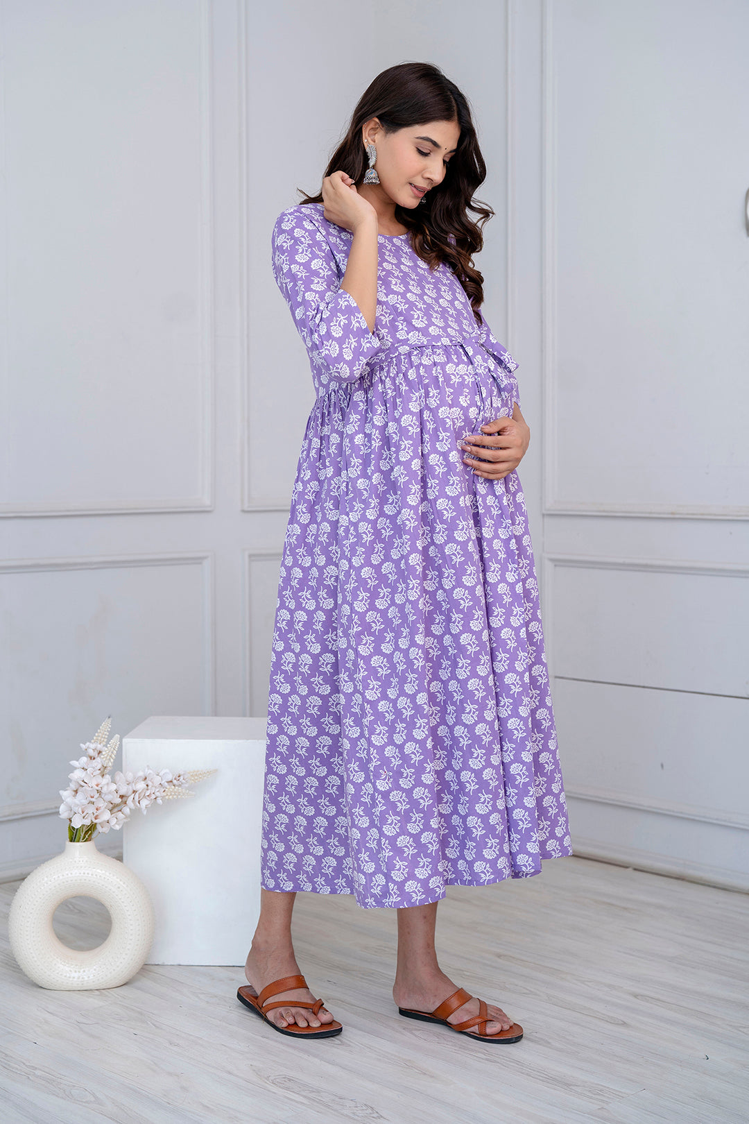 Purple Printed Maternity Dress For Women | LASVINI - Redefining Indian Fashion with Elegance
