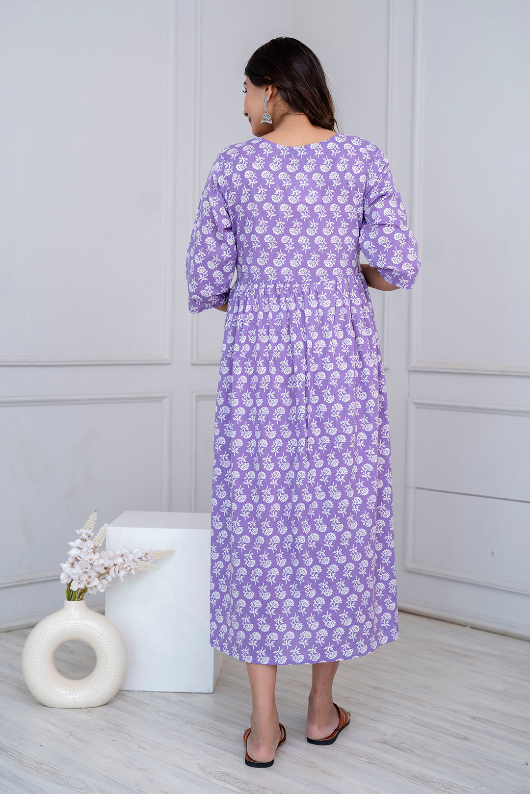 Purple Printed Maternity Dress For Women | LASVINI - Redefining Indian Fashion with Elegance