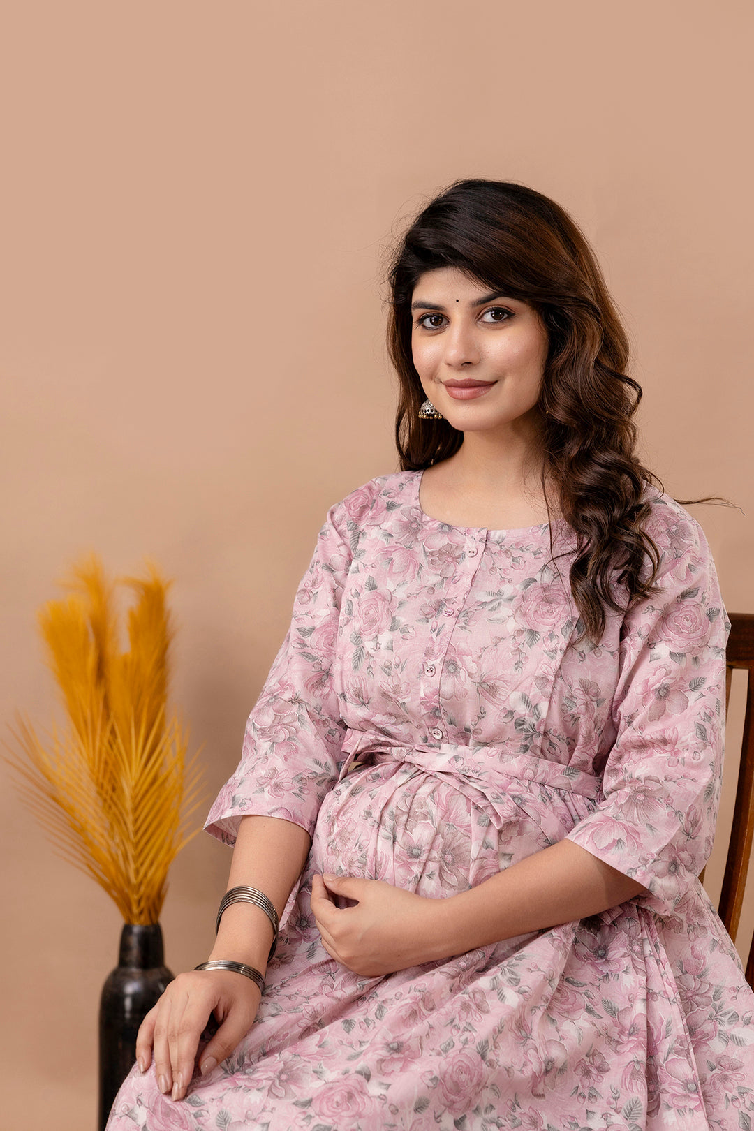 Pink Printed Maternity Dress For Women | LASVINI - Redefining Indian Fashion with Elegance