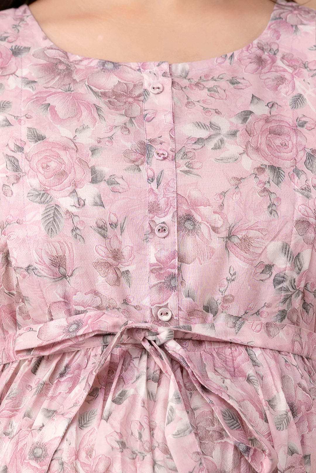 Pink Printed Maternity Dress For Women | LASVINI - Redefining Indian Fashion with Elegance