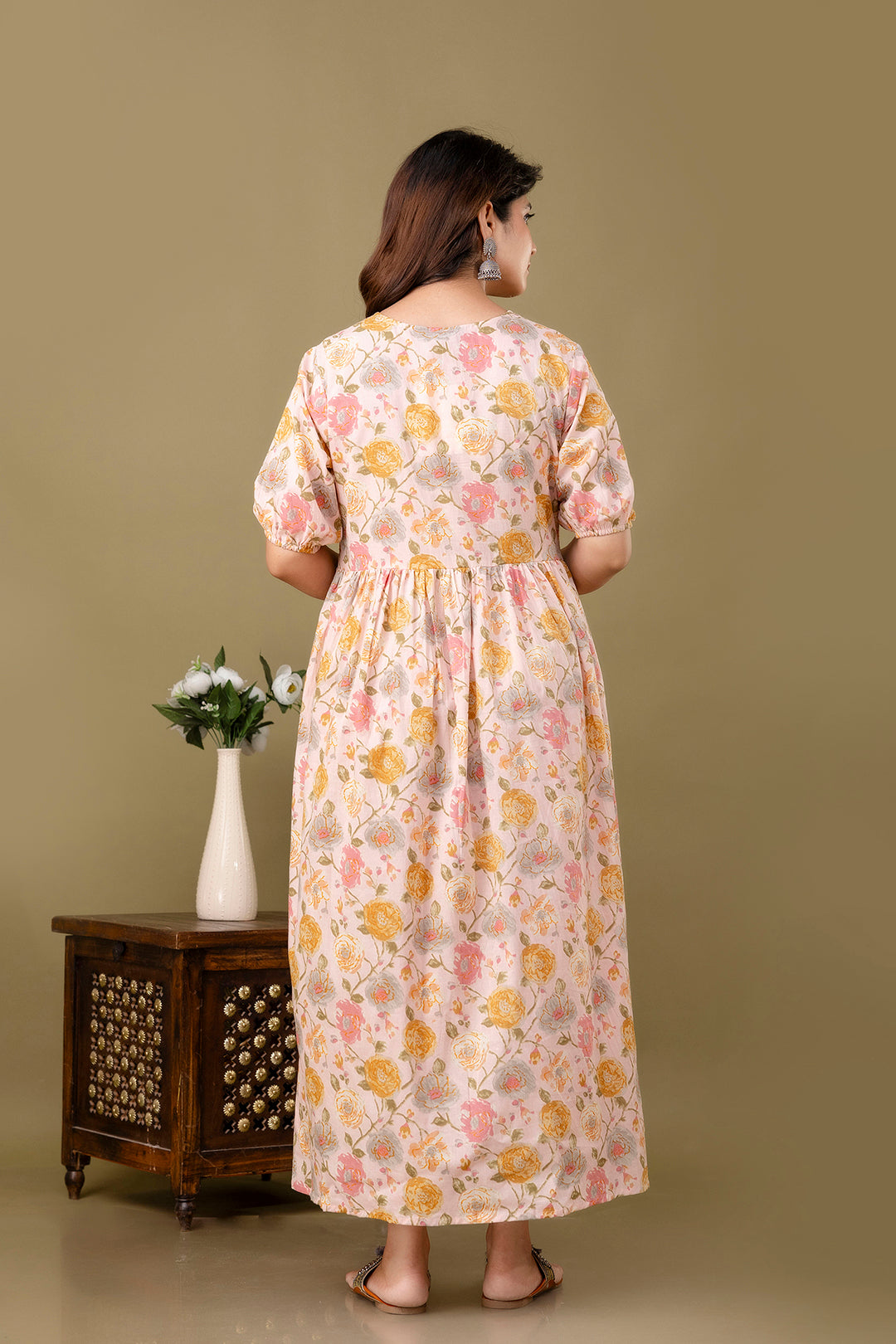 Pink Printed Maternity Dress For Women | LASVINI - Redefining Indian Fashion with Elegance