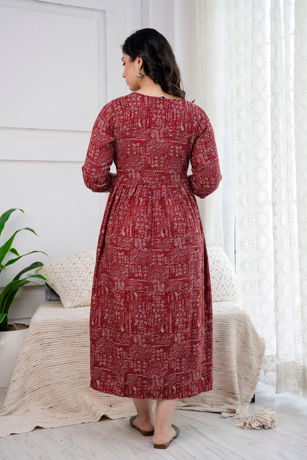 Navy Maroon Abstract Printed Maternity Dress For Women | LASVINI - Redefining Indian Fashion with Elegance