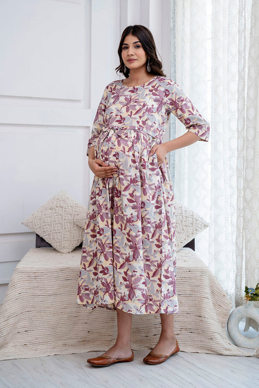 Off White Maternity Dress For Women | LASVINI - Redefining Indian Fashion with Elegance