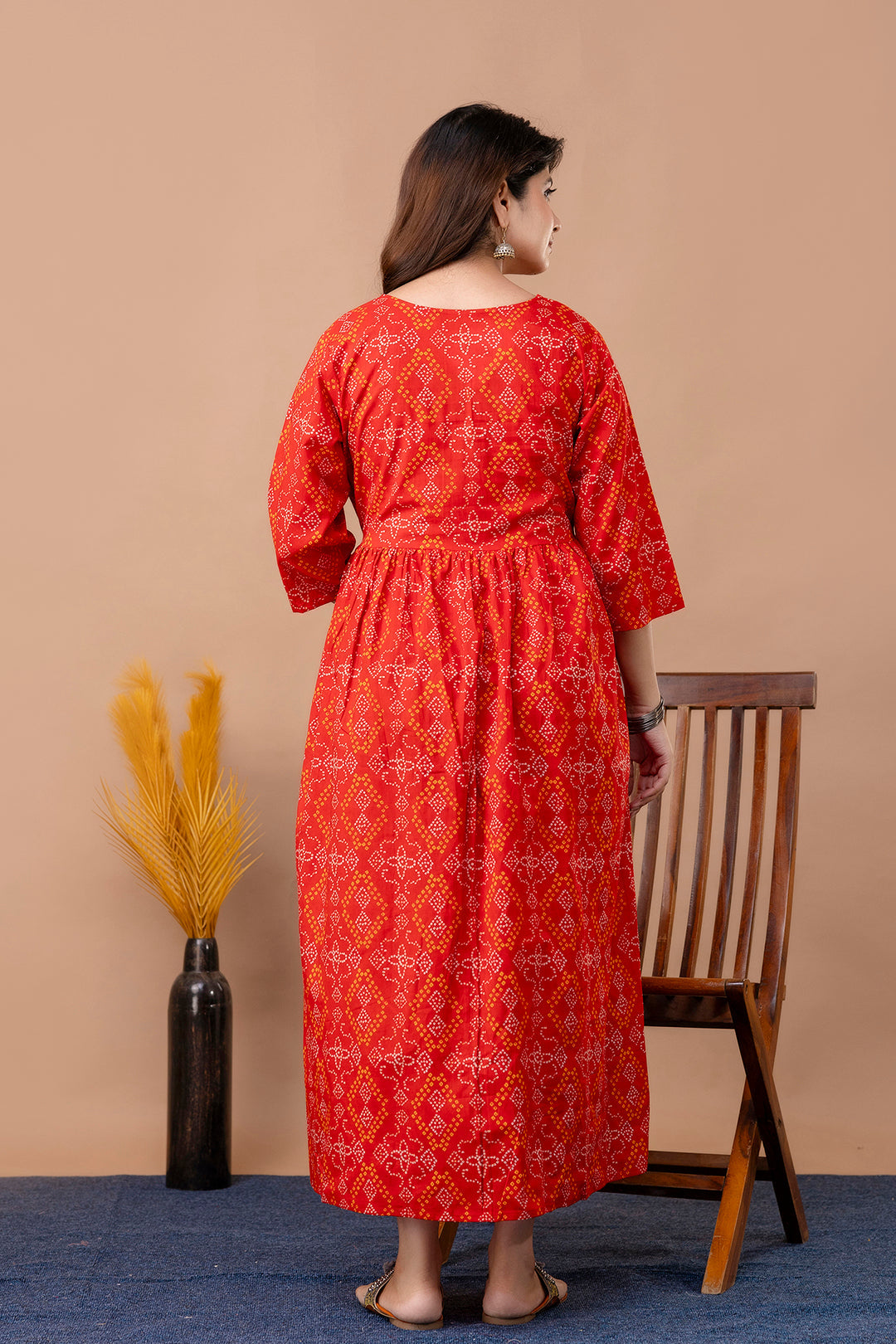 Red Printed Maternity Dress For Women | LASVINI - Redefining Indian Fashion with Elegance