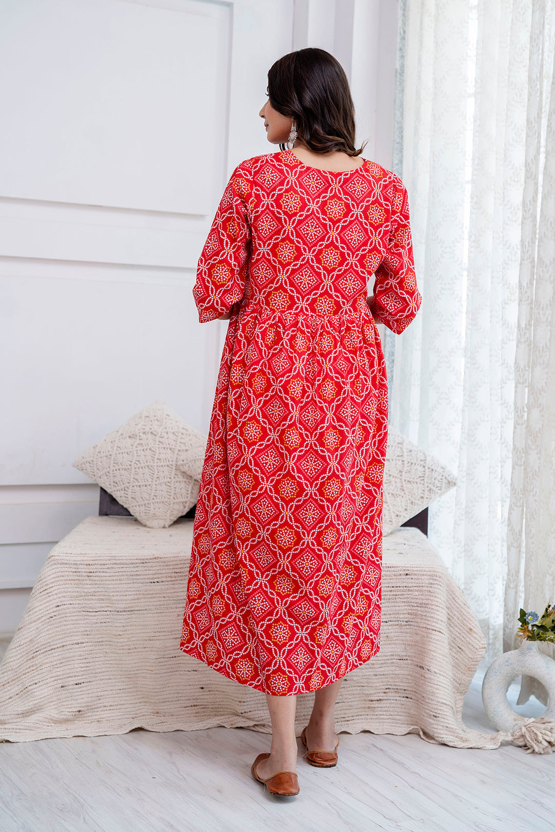 Red Printed Maternity Dress For Women | LASVINI - Redefining Indian Fashion with Elegance