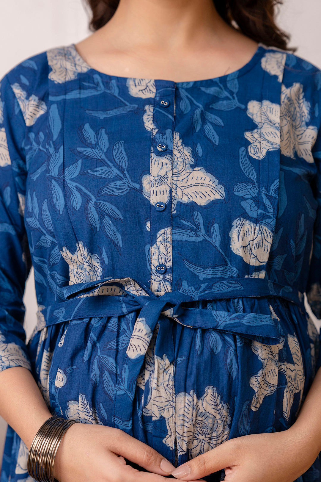 Blue Printed Maternity Dress For Women | LASVINI - Redefining Indian Fashion with Elegance