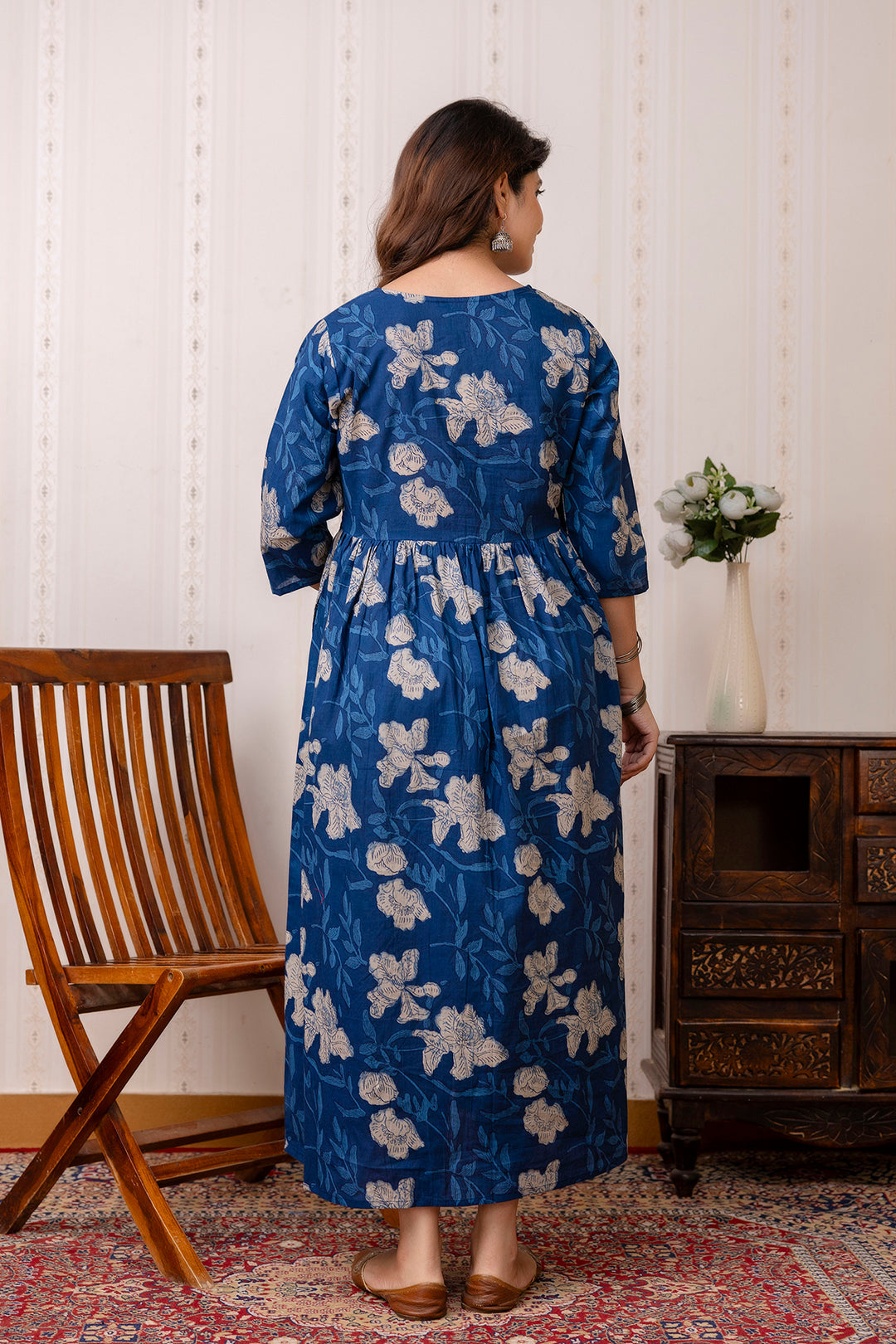 Blue Printed Maternity Dress For Women | LASVINI - Redefining Indian Fashion with Elegance