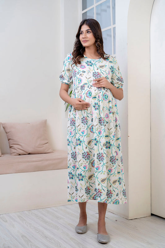 Off White Maternity Dress For Women | LASVINI - Redefining Indian Fashion with Elegance