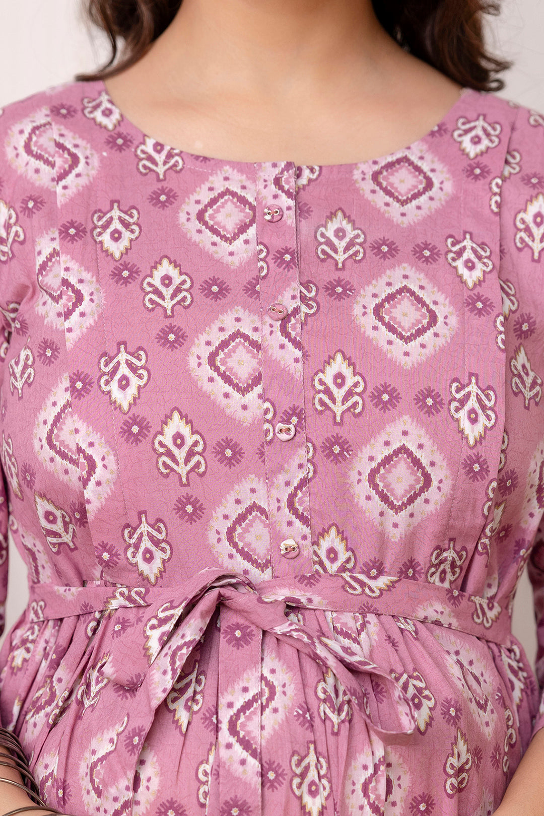 Mauve Printed Maternity Dress For Women | LASVINI - Redefining Indian Fashion with Elegance
