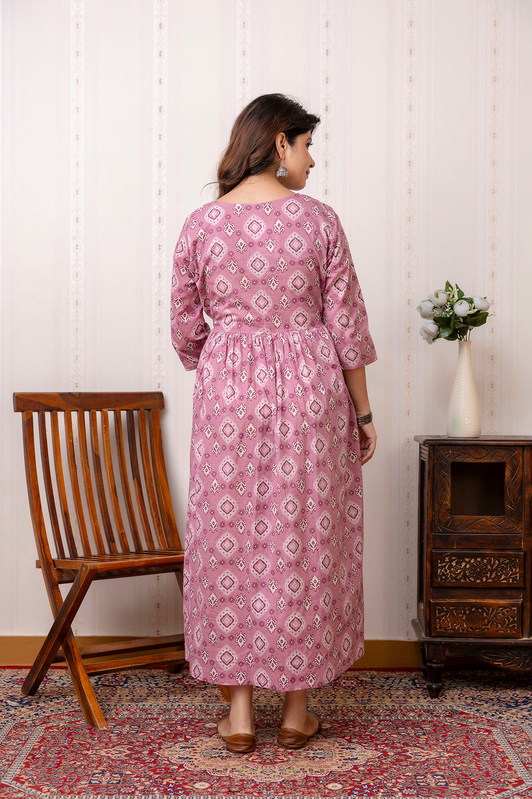 Mauve Printed Maternity Dress For Women | LASVINI - Redefining Indian Fashion with Elegance